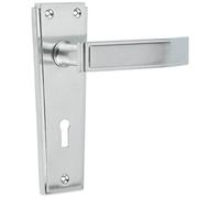 Loops Art Deco Satin Chrome Door Handle With Lockplate - Interior Lever On Backplate
