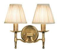 Loops Avery Luxury Twin Arm Wall Light Traditional Antique Brass & Beige Pleat Shade in Metallics Loops Metallics