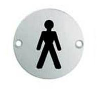 Loops Bathroom Door Male Symbol Sign 76mm Diameter Satin Anodised Aluminium Loops Multicolor