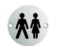 Loops Bathroom Door Unisex Symbol Sign 76mm Diameter Satin Anodised Aluminium Loops Multicolor
