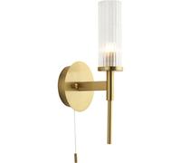 Loops Bathroom Satin Brass Plate Wall Light - Clear Ribbed Glass Shade - Non-Dimmable 3W Led G9