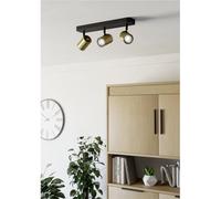 Loops Black and Brushed Brass Triple LED Ceiling Spotlight, Modern Bathroom Light Fixture, IP44 Rated, 130mm Height x 80mm Width, Indoor Use, Mains-Powered
