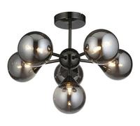 Loops Black Chrome Semi Flush Low Ceiling Light - Smoked Mirror Multi Arm Glass - 6 X 3W Led G9