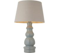 Loops Blue Grey Glaze & Satin Nickel Plate Table Lamp - Grey Linen Fabric - 660mm Tall Light