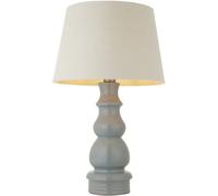 Loops Blue Grey Glaze & Satin Nickel Plate Table Lamp - Ivory Linen Fabric - 660mm Tall Light