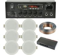 Bluetooth Ceiling Music Kit 3 Zone Stereo Amp & 6x Low Profile HiFi Speaker