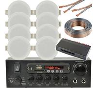 Loops Bluetooth Ceiling Music Kit 4 Zone Stereo Amp & 8X Low Profile Hifi Speaker