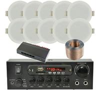 Loops Bluetooth Ceiling Music Kit 5 Zone Stereo Amp & 10x Low Profile HiFi Speaker
