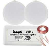 Loops Bluetooth Ceiling Music Kit Mini Amp & 2 Low Profile Speakers Stereo HiFi Sound