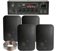 Loops Bluetooth Sound System 4X Black 200W Wall Speakers - 2 Channel Stereo Amplifier