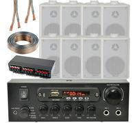 Bluetooth Wall Speaker Kit 4 Zone Stereo Amp & 8x White Wall Background Music