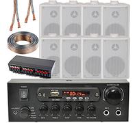 Loops Bluetooth Wall Speaker Kit 4 Zone Stereo Amp & 8x White Wall Background Music