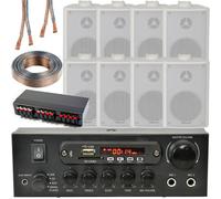 Loops Bluetooth Wall Speaker Kit 4 Zone Stereo Amp & 8X White Wall Background Music