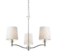Loops Bright Nickel 3 Light Ceiling Pendant Fitting & Vintage White Fabric Shades in Metallics Loops Metallics