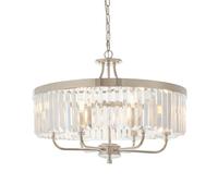 Loops Bright Nickel Ceiling Chandelier Light - Clear Cut Glass 6 Bulb Pendant Fitting in Metallics Loops Metallics