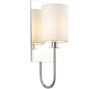 Loops Bright Nickel Dimmable Wall Light - Vintage White Shade - Bevelled Edge Mirrored Back Plate