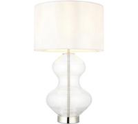 Loops Bright Nickel Plate Table Lamp - Clear Glass With Vintage White Fabric Shade - Touch Dimmable