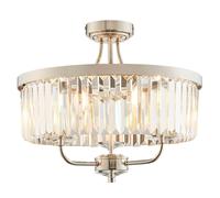Loops Bright Nickel Semi Flush Ceiling Light with Clear Cut Glass 3 Bulb Low Hanging in Metallics Loops Metallics