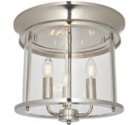 Loops Bright Nickel Semi Flush Low Ceiling Light & Clear Glass Shade 3 Bulb Fitting in Metallics Loops Metallics