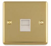 Loops Bt Master Telephone Socket Wall Plate 1-Gang Polished Brass With White Insert (86mm X 86mm)