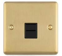 Loops Bt Master Telephone Socket Wall Plate, Satin Brass With Black Insert, 1-Gang 86mm X 86mm