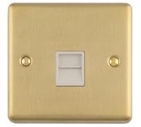 Loops Bt Master Telephone Socket Wall Plate - Satin Brass With White Insert, 1-Gang Flush-Mount, 86X86mm