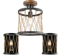 Loops Ceiling Lamp & 2x Matching Wall Light Bronze Matt Black Metal Vintage Bulb Cage Loops Black