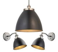 Loops Ceiling Pendant & 2X Matching Wall Light - Matt Black Aged Pewter Finish