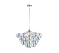 Loops Ceiling Pendant Light Chrome Plate & Iridescent Glass 6 x 28W G9 Dimmable in Clear Loops Clear
