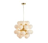 Loops Ceiling Pendant Light Satin Brass Plate & Gloss White Glass 28 x 18W G9 Loops White