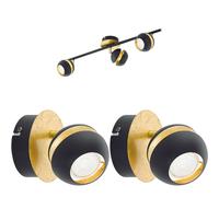 Ceiling Spot Light & 2x Matching Wall Lights Black & Gold Adjustable Shade