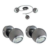 Loops Ceiling Spot Light & 2x Matching Wall Lights Black Nickel Round Adjustable Lamp in Metallics Loops Metallics