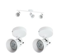 Loops Ceiling Spot Light & 2x Matching Wall Lights Matt White Adjustable Kitchen Lamp Loops White