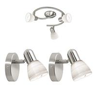 Ceiling Spot Light & 2x Matching Wall Lights Round Satin Nickel Opal Glass Lamp