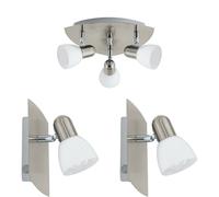 Loops Ceiling Spot Light & 2x Matching Wall Lights Satin Nickel & Glass Triangle Lamp in Metallics Loops Metallics