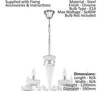 Loops Chandelier Pendant Light Colour Chrome Shade White Glass Droplets Bulb E14 5x40W Loops White