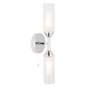 Loops Chrome Plated Twin Bathroom Wall Light - Ribbed Glass Shade & Frosted Diffuser in Clear Loops Clear