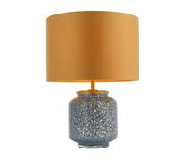 Loops Cobalt Glass Base Table Lamp Light & Gold Fabric Shade - Antique Brass Metalwork