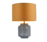 Loops Cobalt Glass Base Table Lamp Light & Gold Fabric Shade - Antique Brass Metalwork in Clear Loops Clear