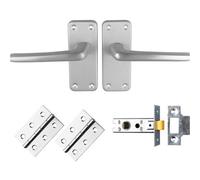 Loops Commercial Straight Door Handle & Latch Pack - Satin Aluminium Lever Backplate