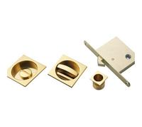Loops Complete Locking Sliding Pocket Door Pack - Polished Brass - Square Thumbturn Wc
