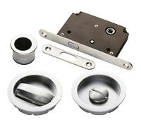 Loops Complete Locking Sliding Pocket Door Pack - Satin Chrome - Thumbturn Bathroom