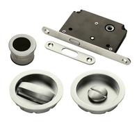 Loops Complete Locking Sliding Pocket Door Pack - Satin Nickel - Thumbturn Bathroom