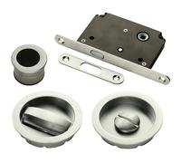 Loops Complete Locking Sliding Pocket Door Pack - Satin Nickel - Thumbturn Bathroom