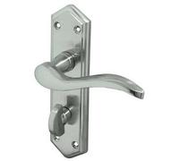 Loops Contemporary Satin Chrome Suite Door Handle With Bathroom Plate - Interior Lever On Backplate