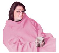 Loops Cozy Pink Polyester Fleece Blanket With Sleeves - Ideal For Comfort And Warmth