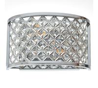 Loops Crystal Cage Wall Light Chrome Glass Shade Modern Twin Bulb Lounge Lamp Fitting in Clear Loops Clear