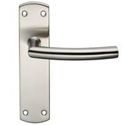 Loops Curved Bar Lever Door Handle on Latch Backplate 172 x 44mm Satin Steel in Metallics Loops Metallics