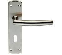 Curved Bar Lever Door Handle on Lock Backplate 172 x 44mm Satin Steel