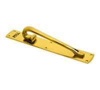 Loops Curved Left Handed Door Pull Handle Engraved With 'pull' Polished Brass